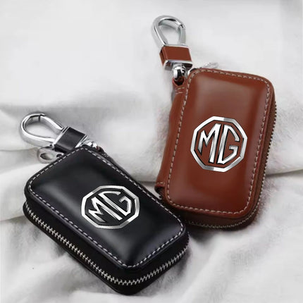 MG Car Key Case Leather Wallet Zippered Protective Cover for MG Owners