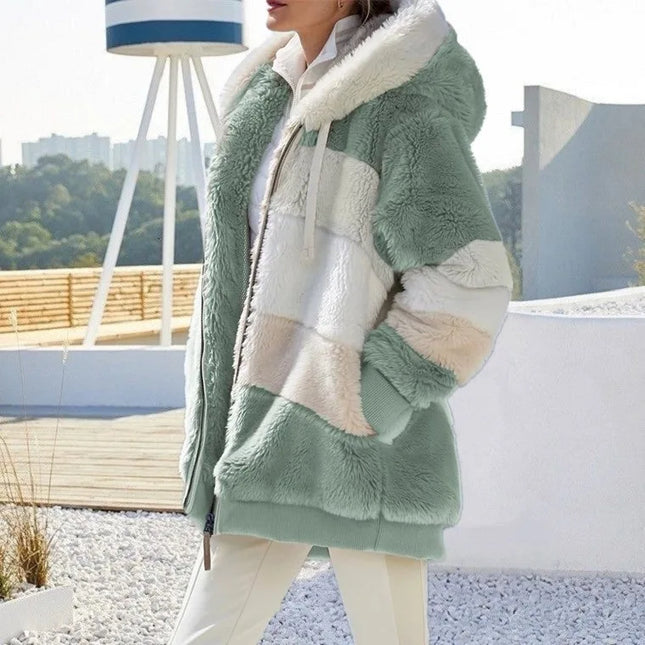 Oversized Womens Jacket Warm Plush Hooded Streetwear Coat by zapcart