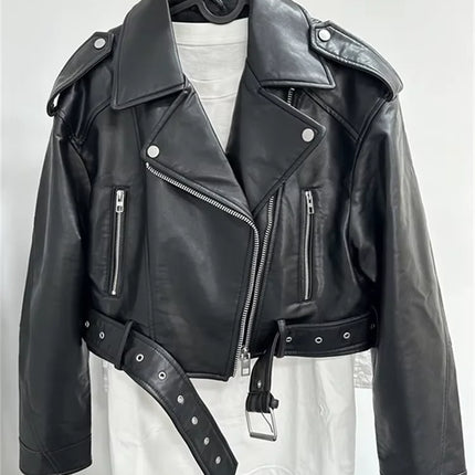 Mauroicardi Women Spring PU Leather Moto Jacket Distressed by zapcart