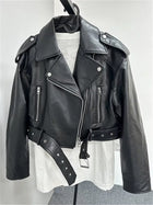 Mauroicardi Women Spring PU Leather Moto Jacket Distressed by zapcart