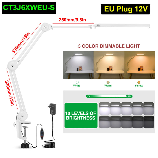 NEWACALOX 12W Adjustable Folding Desk Lamp with 102Pcs SMD LED Light Eye-Caring Reading Lamp for Home Office Bedroom EU/US 12V by zapcart