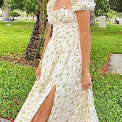 Boho Long Dress For Women Flutter Sleeve Elastic Waist by zapcart