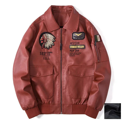 2024 New Men's Leather Jacket Lapel Embroidery Trend Biker Motorcycle Jacket Men's Fashion Casual Windproof PU Bomber Coat 4XL by zapcart