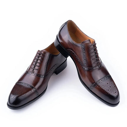 YAOLIDA Classic Brogue Shoes For Men Handmade Cowhide by zapcart