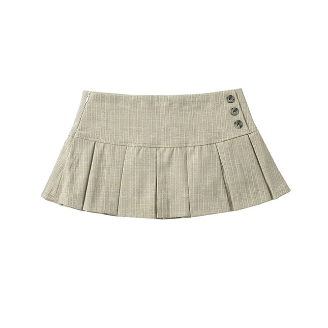 YENKYE American Retro Pleated Mini Skirt Women Low Waist by zapcart