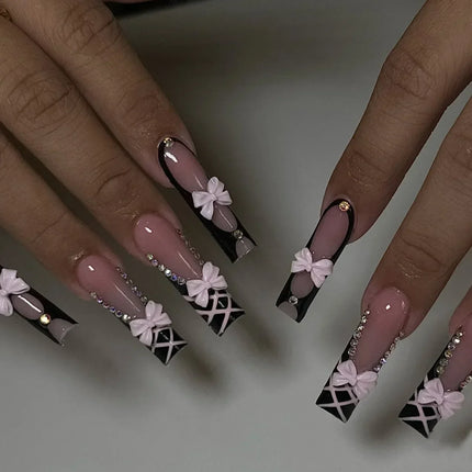 Press On Nails White Butterfly Pearls For Trendsetters 24pcs by zapcart