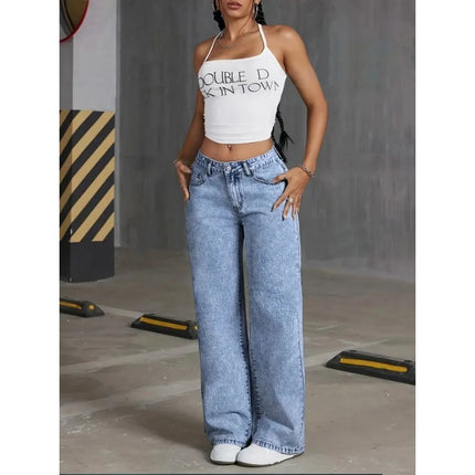 Denim Wide Leg Jeans High Waisted Bow Embroidered Women by zapcart