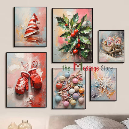 Form Christmas Canvas Painting Santa Mittens Bells Decor by zapcart