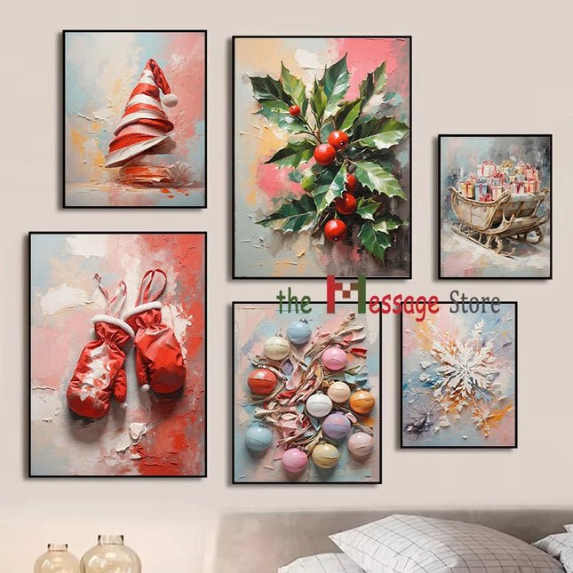 Form Christmas Canvas Painting Santa Mittens Bells Decor by zapcart