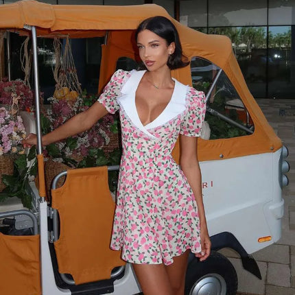 Tornova Flower Print Puff Sleeve Dress Women Elegant Mini by zapcart