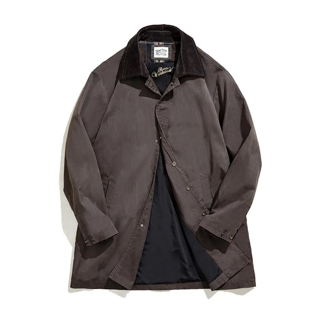 Maden Mens Vintage Waxed Windbreaker Corduroy Trench Coat by zapcart