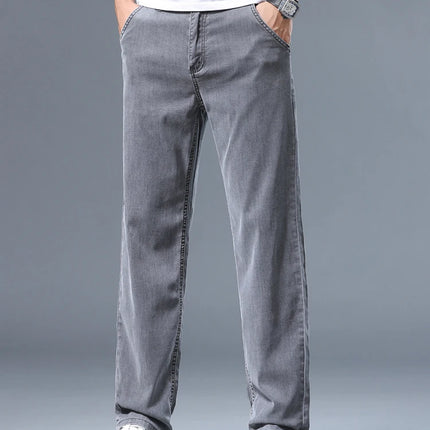 Brother Wang Men Lyocell Jeans Soft Drape Loose Straight by zapcart