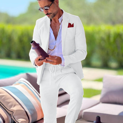 CN Jiangsu Linen Slim Fit Mens Suit Two Piece Wedding Groom by zapcart