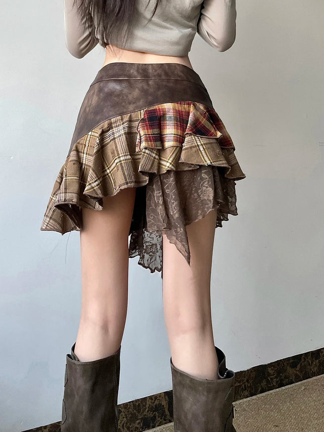 Retro Streetwear Asymmetric Mini Skirt Women Lace Bold by zapcart