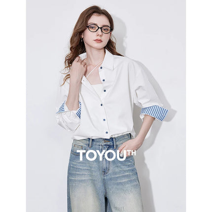 TOYOUTH Striped Pure Cotton Women Blouse Shirt for Office by zapcart