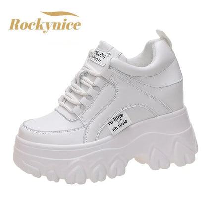 Rockynice Women Leather Platform Sneakers 9cm Wedge by zapcart