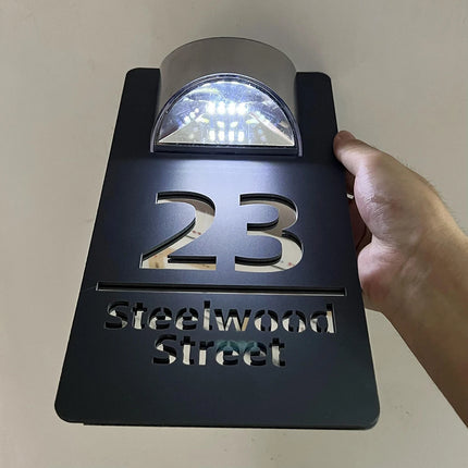 Personalized Exterior lights House Number Sign LED Solar House Sign Custom 3D Laser Cutting Street Family Name Door Sign by zapcart