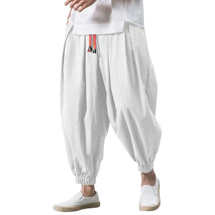 Sanwoodcn Men Drawstring Harem Pants Wide Leg Joggers by zapcart