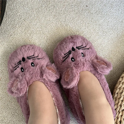 Winter Warm Slipper Women Non Slip Fuzzy Fur Mouse Ears by zapcart