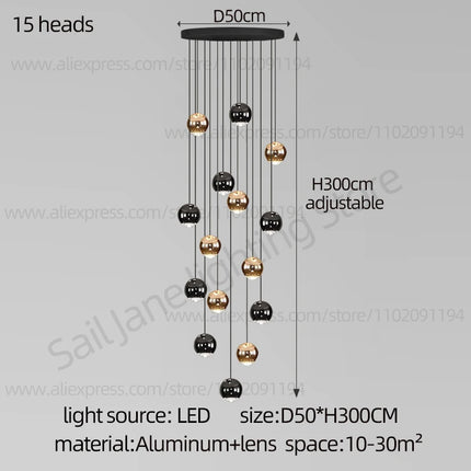 Campeggi Nordic Circular Chandelier Dimmable Gold Black Loft