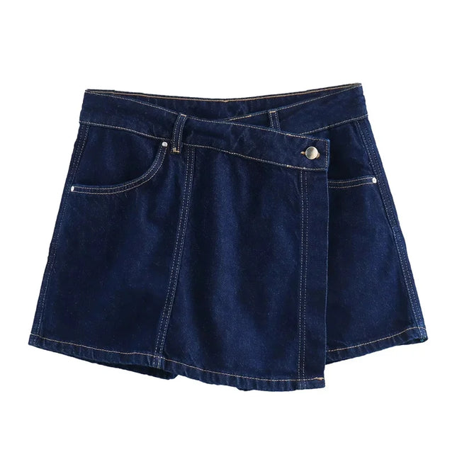TRAF Blue Denim Shirt Cropped Short Sleeve Women Y2K Trendy by zapcart