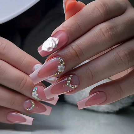 Extra Long Press On Nails Glue Included Bear Bow For Women by zapcart