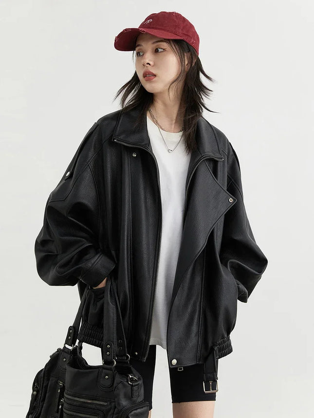 Chic Ven PU Jacket Women Retro Motorcycle Faux Leather Coat by zapcart