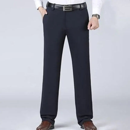 CN Men Ice Silk Suit Pants Elastic Mid Waist Baggy Trousers by zapcart