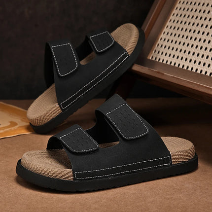Yeinshaars Men Leather Slippers Open Toe Quick Dry Sandals by zapcart