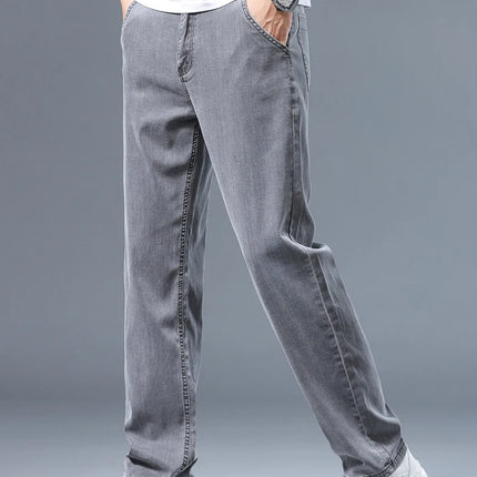 Brother Wang Men Lyocell Jeans Soft Drape Loose Straight by zapcart