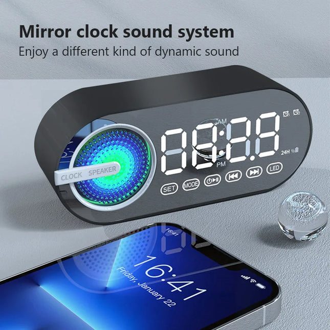 XMSJ Wireless Bluetooth Speaker Alarm Clock RGB Mirror Home