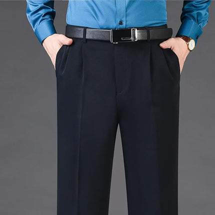 ICPANSCN Men High Waist Wool Cashmere Pleated Suit Pants by zapcart