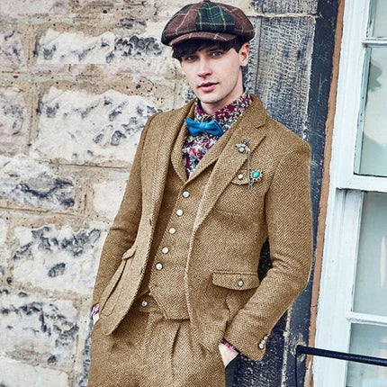 Mens Herringbone Wool 3 Piece Suit By CN Jiangsu Slim Fit by zapcart