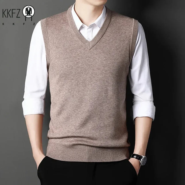Mens V-Neck Knitted Vest Solid Color Warm Top Zhejiang by zapcart