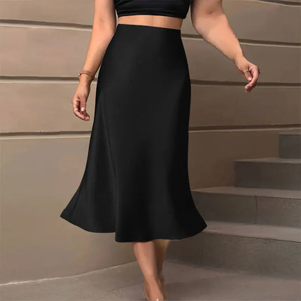 Satin Midi Skirt Women High Waist Elegant Party Dressy Look by zapcart