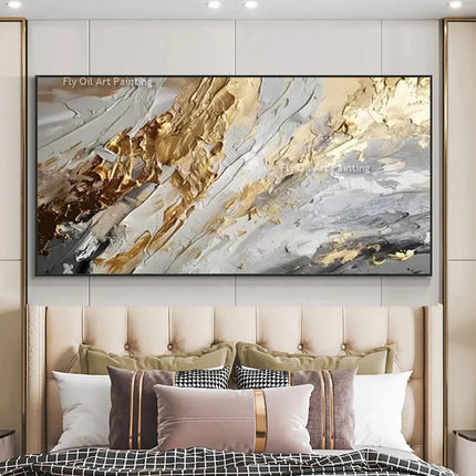 Form Abstract Golden White Knife Oil Painting Wall Art Gift by zapcart