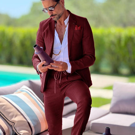 CN Jiangsu Linen Slim Fit Mens Suit Two Piece Wedding Groom by zapcart