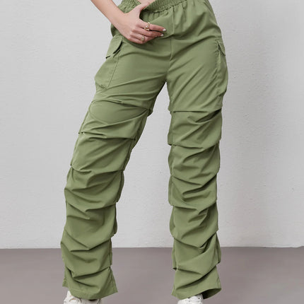 Womens Elastic High Waist Cargo Pants With Large Pockets by zapcart