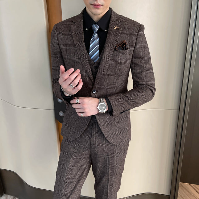 Three Piece Suit For Men British Korean Style SichuanChoice by zapcart