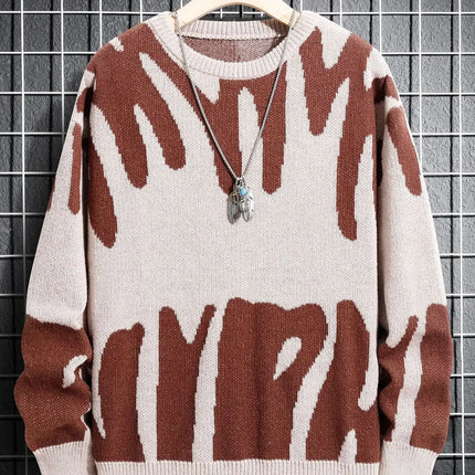 CN Fujian Mens Irregular Jacquard Pullover Sweater Casual by zapcart