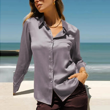 Elegant Women Silk Satin Blouse Long Sleeve Office Wear by zapcart