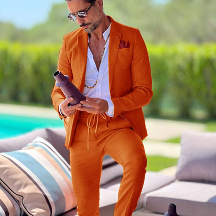 CN Jiangsu Linen Slim Fit Mens Suit Two Piece Wedding Groom by zapcart