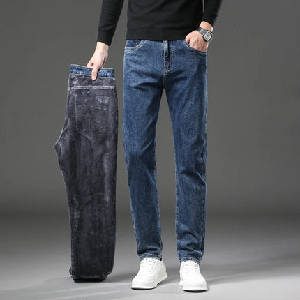NeverfunctionCN Warm Winter Jeans Men Slim Straight Denim by zapcart
