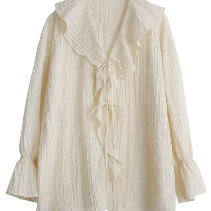 Chic Ven Women Shirt Loose Casual Blouse V Neck Lace Up by zapcart