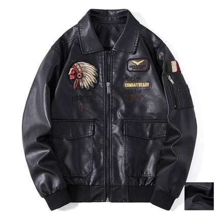 2024 New Men's Leather Jacket Lapel Embroidery Trend Biker Motorcycle Jacket Men's Fashion Casual Windproof PU Bomber Coat 4XL by zapcart