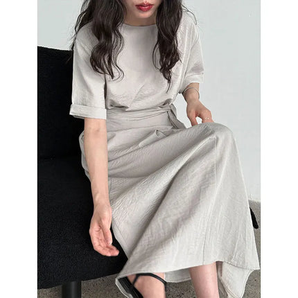 Cross Tie Short Sleeve Tee Dress Slimming Ladies Everyday by zapcart