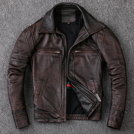 Men's Genuine Cowhide Leather Jacket Vintage Motorcycle by zapcart