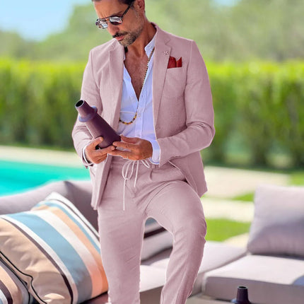 CN Jiangsu Linen Slim Fit Mens Suit Two Piece Wedding Groom by zapcart