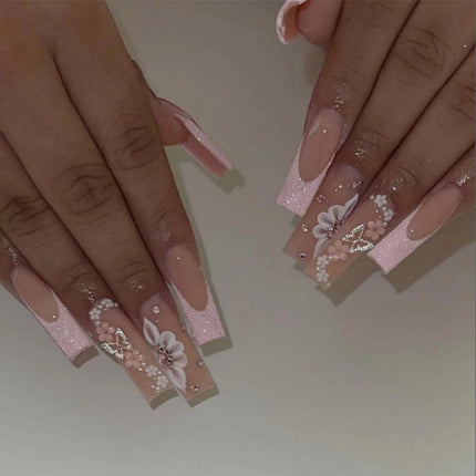 Extra Long Press On Nails Glue Included Bear Bow For Women by zapcart