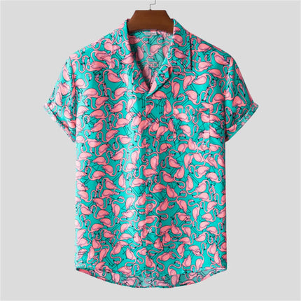 CN Jiangxi Men Quick Dry Beach Shirt Hawaiian Flamingo by zapcart
